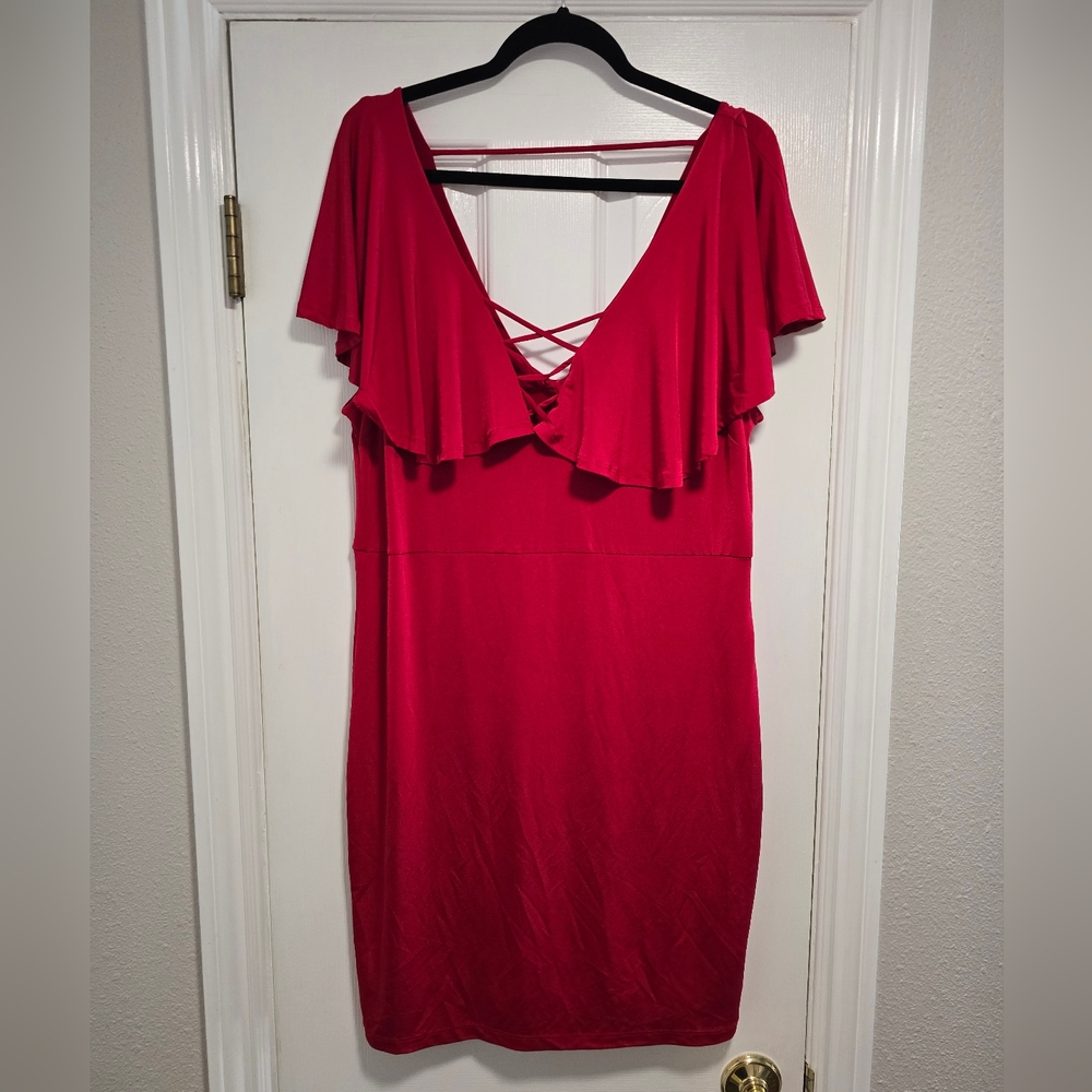 Stretchy Forever 21+ Womens Red Off the shoulder dress.
